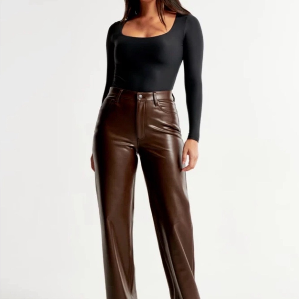 Abercrombie & Fitch Curve Love Vegan Leather‎ Pants sz 8 29 Brown Country